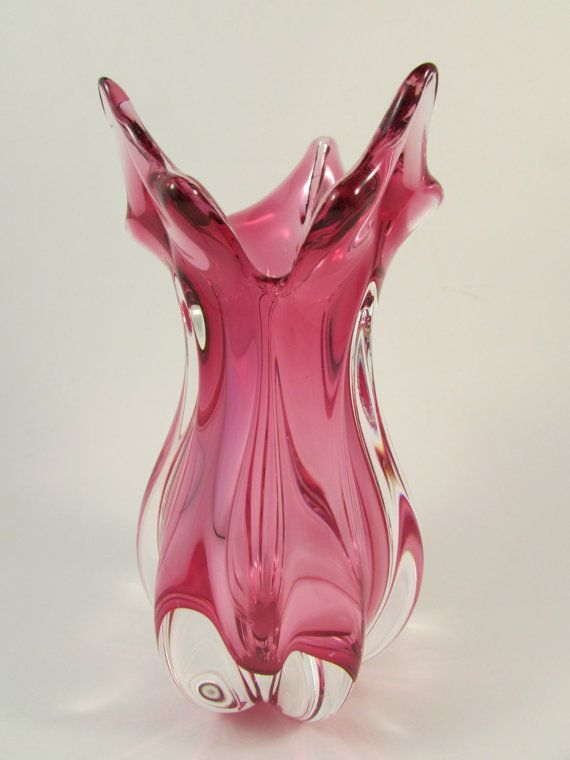 Thierre blossoming glass sculpture — pink Murano-style vase