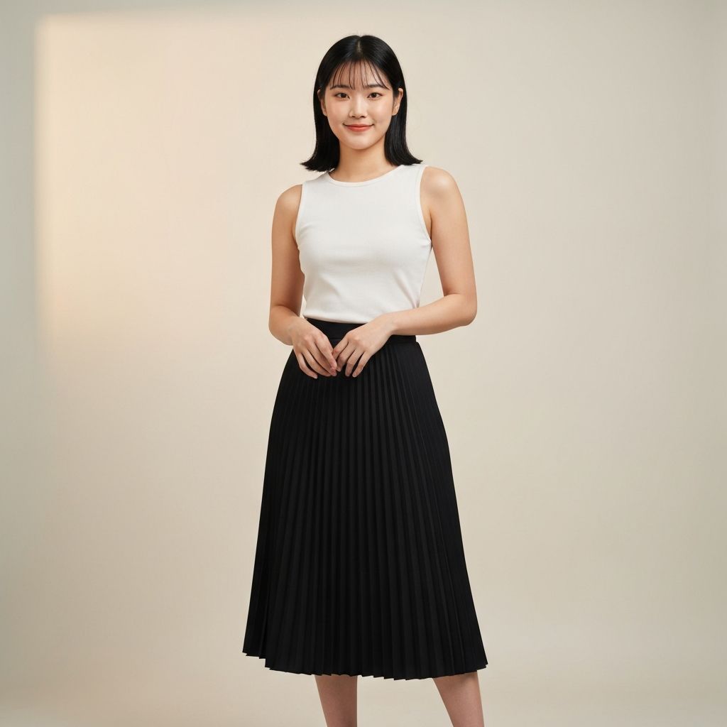 플리츠 미디 스커트